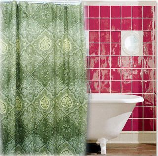 Famosa Fabric Bathroom Shower Curtain FLORAL PAISLEY Green White