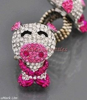 New Hot Pink Fuschia Crystal Cartoon Pig Big Ring Chic Couture Novelty