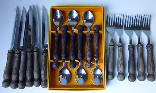 17pcs Vintage Wood Handled Rustic Flatware Forks Knives Spoons in Box