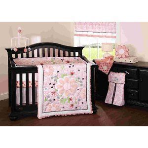 BEANSPROUT CAMILLE CRIB BEDDING 6 PC PINK FLOWERS  new