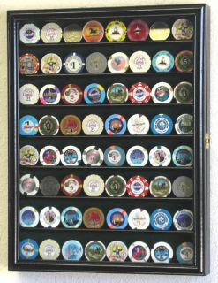64 Casino Poker Chips Coin Cabinet Display Case Rack