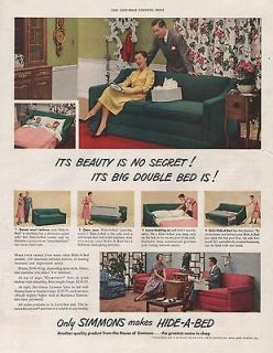 1950 VINTAGE SIMMONS HIDE A BED ITS BEAUTY IS NO SECRET PRINT AD