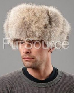 Coyote Fur & Suede Russian Ushanka Trooper Winter Hat