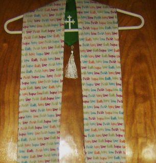 30 in. Clergy Stole White Green Red Faith Hope Love Beautiful Hospice
