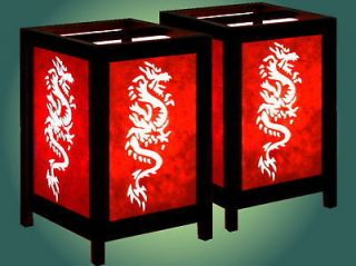 TWO  RED DRAGON (Asian oriental bedside) TABLE LAMPS  REAL plugs NO