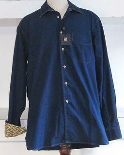 Ike Behar New York Highlander Blue w/ Paisley Lined Cuffs Shirt   L