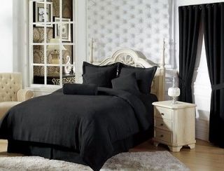 7pc Solid Black Micro Suede Comforter Set Bed in a Bag Full
