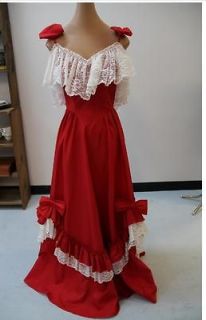 1970s Union Made Red Southern Belle Style Bridesmaid Dress Lace Bell