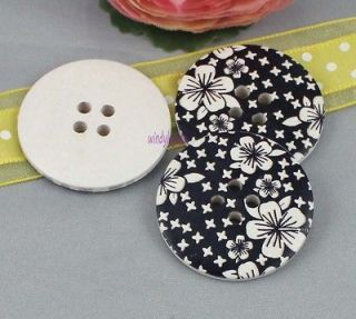 20 X Big Round White Flower Wooden Wood Button Sewing Scrapbooking