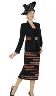 Ben Marc 47205 Black Rhinestone Beaded Womens Church Skirt Suit size