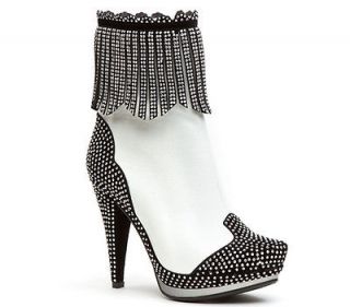 High Heel Rhinestone Ankle Boots Black/White Bellagio 2 Lady Couture