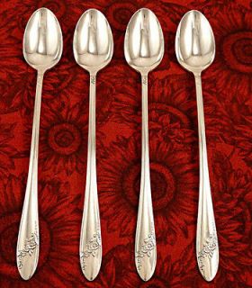 Oneida 1946 Queen Bess II Set of 4 Iced Tea Spoons Tudor Plate Silver