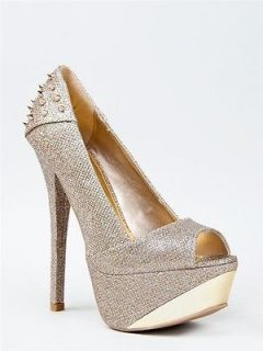 NEW QUPID Sexy Studded Spike High Heel Glitter Party Pump gold