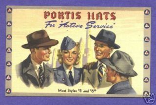 Y0544 Linen Advertising postcard, Portis Hats $5 $6.50