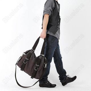 Mens Casual Canvas Synthtical Leather Shoulder Boston Gym Bag Travel