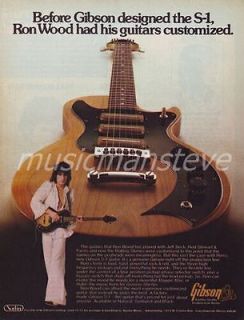 original VINTAGE 1976 GIBSON S 1 solid body guitar PRINT AD   RON WOOD