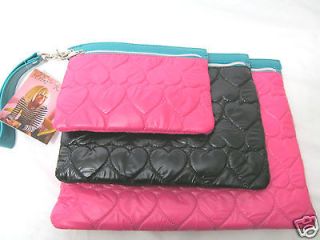 Betsey Johnson Betseyville 3 Piece Cosmetic Bags Bright Teal Hot Pink