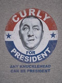 Three Stooges Curly For President T Shirt (Size Medium, Color Gray