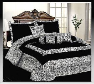 11 pcs Queen White/Black Zebra/Leopard Pattern Comforter Set