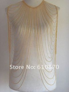 GOLDEN COLOR LONG WOMEN BODY CHAIN NECKLACE JEWELRY FASHION NECKLACE