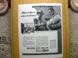 Vtg 1948 Print Ad Houston Pipe Line Co Natural Gas Cotton Gin Fuel