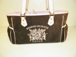JUICY COUTURE  BABY COUTURE HEAVEN ON EARTH BROWN VELOUR DIAPER BAG