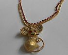 Betsey Johnson Pink Crystal Mouse Crown Pearls Bowknot Double Golden