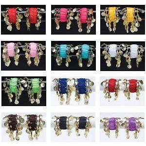 24 BELLY DANCE WRIST CUFF ANKLE ARM BRACELET COINS BAND