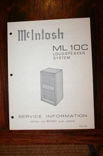 Mcintosh ML 10C ML10C Speaker Service Manual *Original*