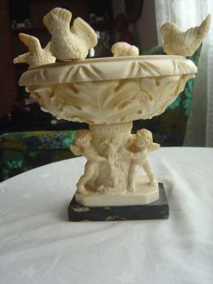 VTG Santini Cherub & Lion Bird Bath Figurine Statue Compote Valentine