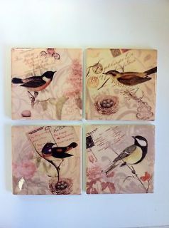 set of four coaster bird ceramic face country kitchen dining chic