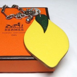 Authentic HERMES Lemon Fruit Motif Bag Charm Keyring Chains Yellow