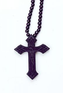 Jesus on Crucifx Black Wooden Hip Hop Pendant Bead Necklace Bling
