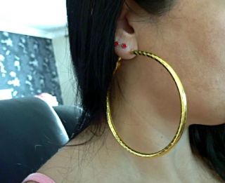 Large gold/silver tone patterned hoop earrings 9cm/4 HUGE   BIG