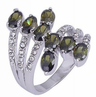 Size 7,8,9,10 Jewelry New Handsome Peridot 10KT White Gold Filled Ring