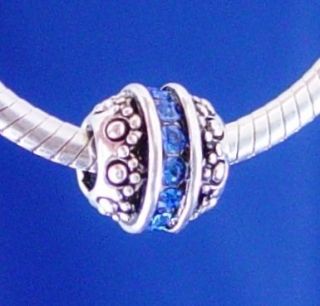 BIRTHSTONE SEPTEMBER BLUE BALL SPACER Silver European Charm Bead fit