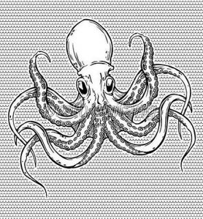 Black White Sea Animal Octopus Design Bathroom Fabric Shower Curtain