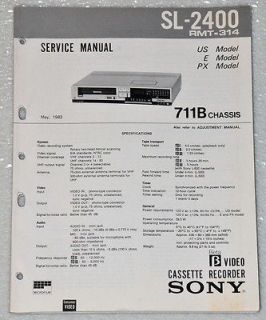 SONY SL 2400 BETAMAX VCR Shop Service Repair Manual, Parts List & RMT