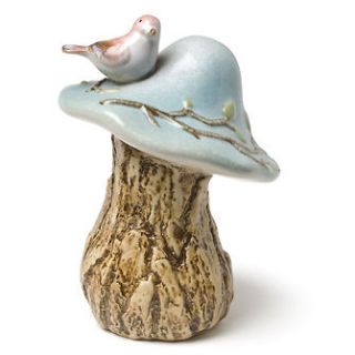 Blue Mushroom with Bird Figurine