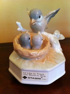 Fine porcelain music box Otagiri Japan bird family nesting quality
