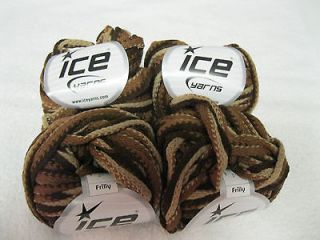 Lot of 4 skeins of Ice Frilly scarf yarn, Brown shades