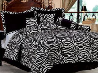 Black White Zebra Bedding Short Fur Comforter set Queen King Curtains