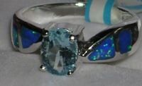 Newly listed Genuine Blue Topaz & Blue Opal Ring Size 5 6 7 8 9