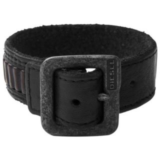 Mens Leather Buckle Bracelet Cuff Hand Belt DX0576040 Black BNWT