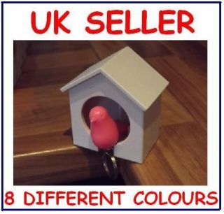 SPARROW Birdhouse & Whistle Key Ring & Holder   8 Colours   UK NEW