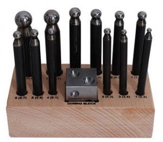 14pc Dapping Block & Punch Set on Wooden Stand Size Jewelry Bead Ring