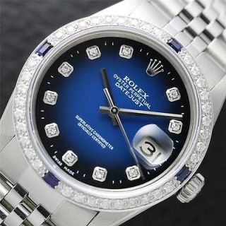 Rolex Mens 18K Gold/SS DateJust Blue Diamond Watch w/Original Band