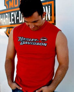 Harley Davidso n Mens Diamond Plate Letters Red Sleeveless Muscle T
