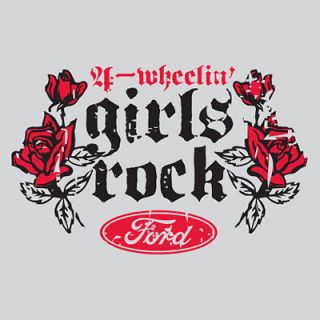 Wheelin Girls Rock Ford V Neck Shirt Mudding F150 F250 F350 Truck
