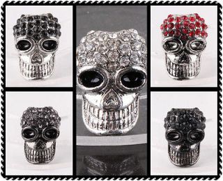 Rhinestone Crystal Metal Skull Charm Spacer Loose Beads Fit Bracele